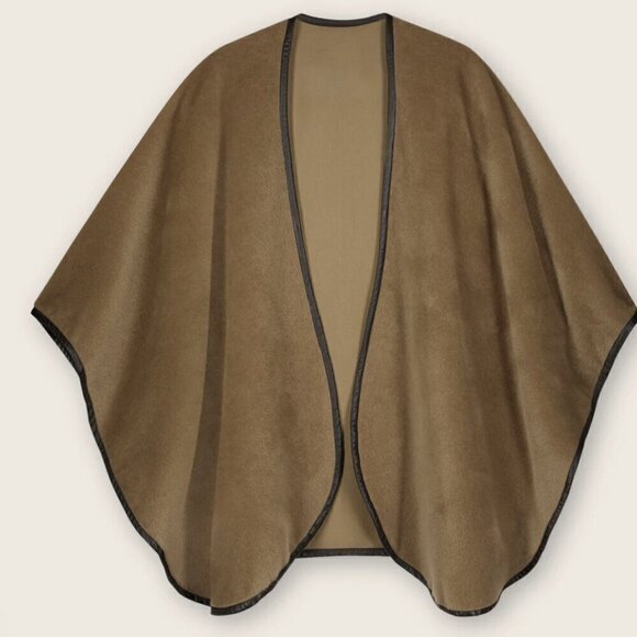 NEW Sofia Cashmere Arequipa Alpaca Cape OS Camel Baby Alpaca Wool Leather Trim - Picture 7 of 12